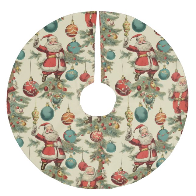 Kitschy Santa and Ornaments Wrapping Paper Polyester Weihnachtsbaumdecke (Vorderseite)