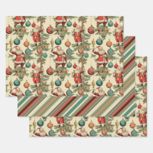 Kitschy Santa und Ornamente Umschlagpapier Geschenkpapier Set