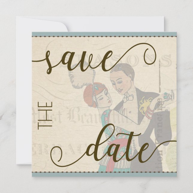 Kitschy Vintag Save the Date Card Vorlage (Vorderseite)