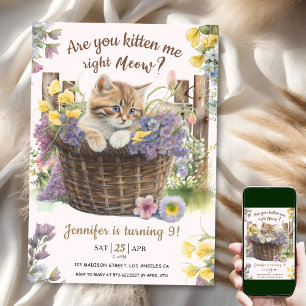 Kitst du mir Floral Pink Cat 9. Geburtstag? Einladung