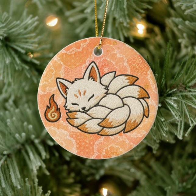 Kitsune Ceramic Ornament | Japanese Nine Tailed Fo (Baum)