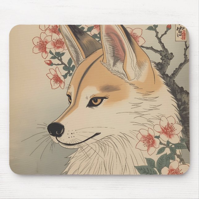 Kitsune & cherry blossom mousepad (Vorne)