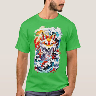 Kitsune fox japanische Welle T-Shirt