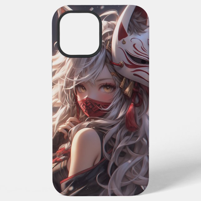 Kitsune Fox Mask Samurai Girl Japanisch iPhone Hülle (Rückseite)