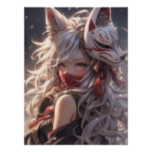 Kitsune Fox Mask Samurai Girl Japanisch