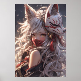 Kitsune Fox Mask Samurai Girl Japanisch Poster