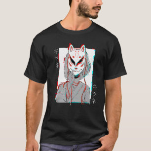 Kitsune Fox Maske Vaporwave Glitch Japan Style T-Shirt