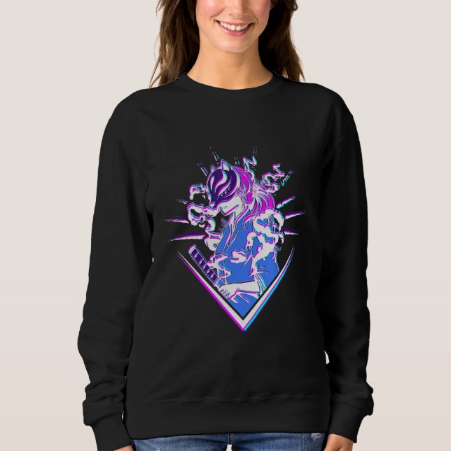 Kitsune fox with japanese kitsune and Vaporwave Gl Sweatshirt (Vorderseite)