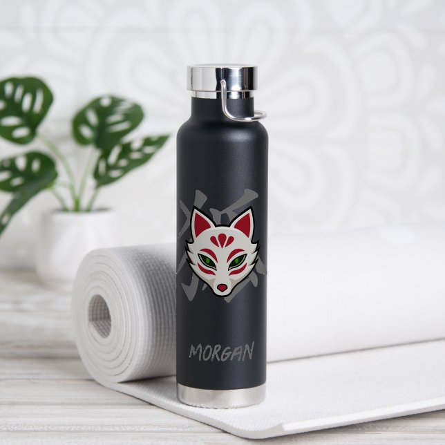 KITSUNE Fuchs-Maske - Benutzerdefinierter Name Trinkflasche (Yoga (gedreht))