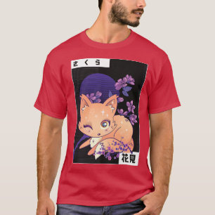 Kitsune für Kanji Hanami Cherry Blume Japanischer T-Shirt