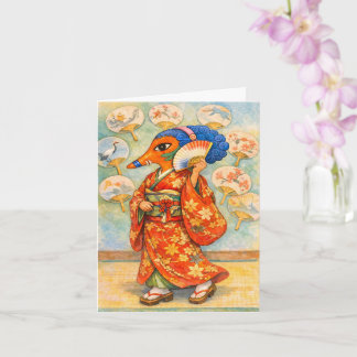 Kitsune in Kimono mit Fächer Karte