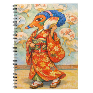 Kitsune in Kimono mit Rosen – Japanischer Fuchsgei Notizblock