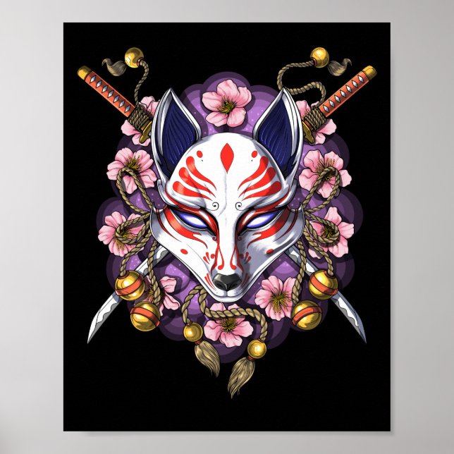Kitsune Japanese Fox Mask Poster (Vorne)