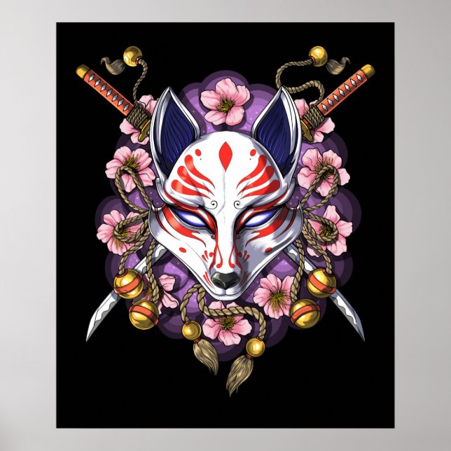 Kitsune Japanese Fox Mask Poster (Vorne)