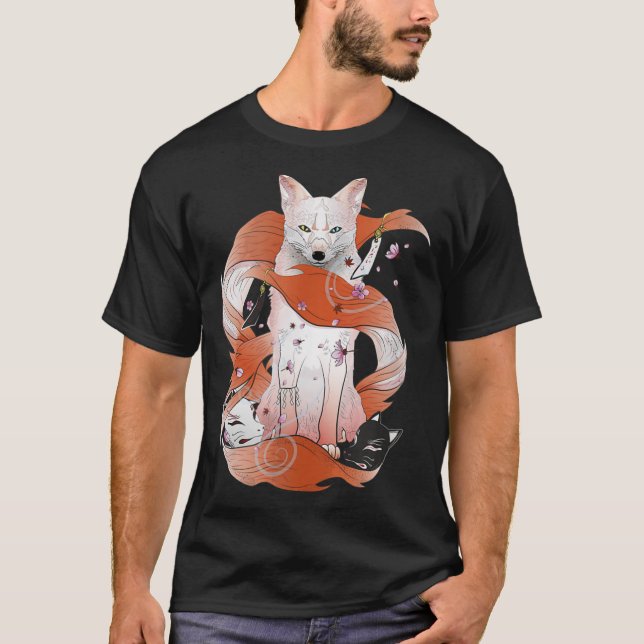 Kitsune Japanese Kami Inari Nine-Tegelfox Fox Sp T-Shirt (Vorderseite)