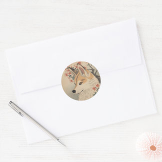 Kitsune & Kirschblüte Runder Aufkleber