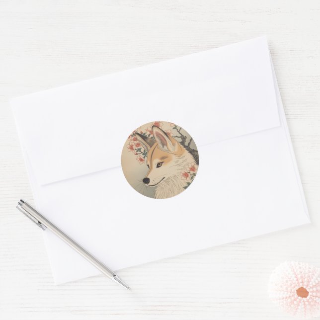 Kitsune & Kirschblüte Runder Aufkleber (Umschlag)