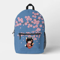 Kitsune Kokeshi Doll - Black Fox Geisha Girl