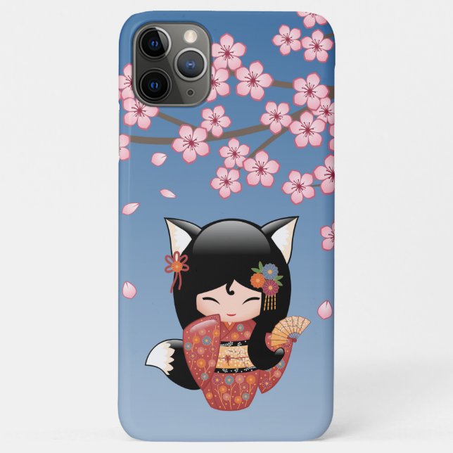 Kitsune Kokeshi Doll - Black Fox Geisha Girl Case-Mate iPhone Hülle (Rückseite)