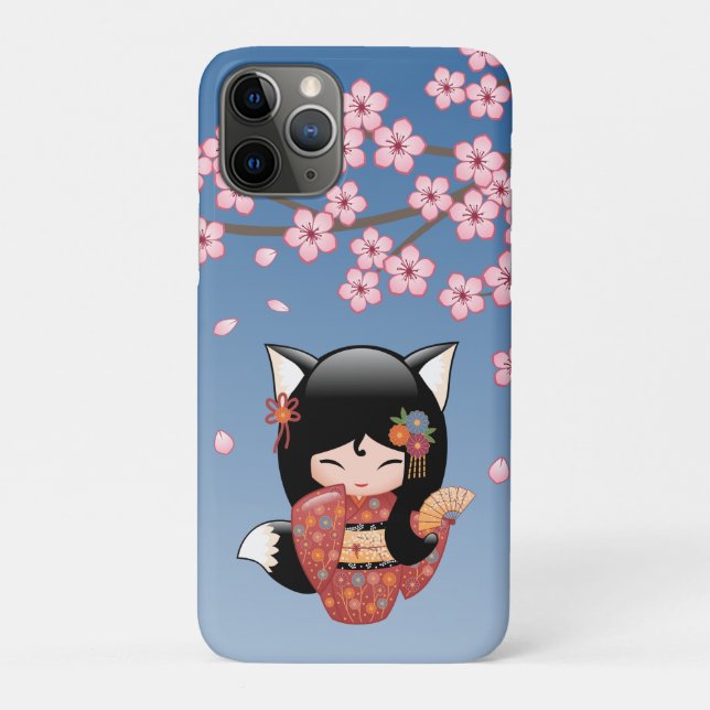 Kitsune Kokeshi Doll - Black Fox Geisha Girl Case-Mate iPhone Hülle (Rückseite)