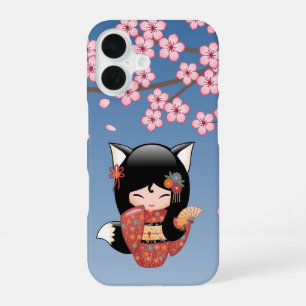 Kitsune Kokeshi Doll - Black Fox Geisha Girl iPhone 16 Hülle