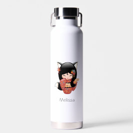 Kitsune Kokeshi Doll - Black Fox Geisha Girl Trinkflasche