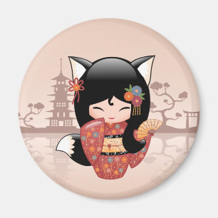 Kitsune Kokeshi Puppe - niedliches schwarzer Magnet