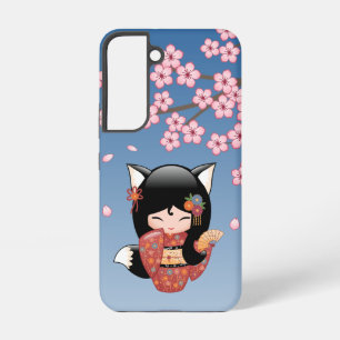 Kitsune Kokeshi Puppe - Schwarzes Fuchs-Geisha-Mäd Samsung Galaxy Hülle