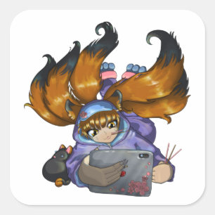 Kitsune Life Quadratischer Aufkleber