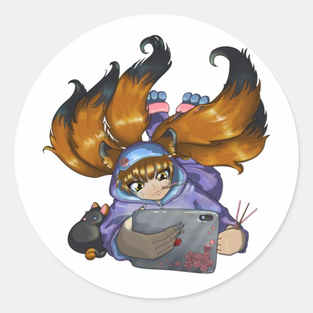Kitsune Life Runder Aufkleber (Vorderseite)