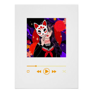Kitsune-Maske Motivierende Anime-Wandkunst Poster