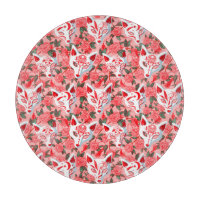 Kitsune Masken und blühende Kamelie auf rosa