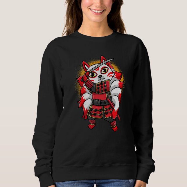 Kitsune Ninja Nine Tailing Fox Japanischer Samurai Sweatshirt (Vorderseite)