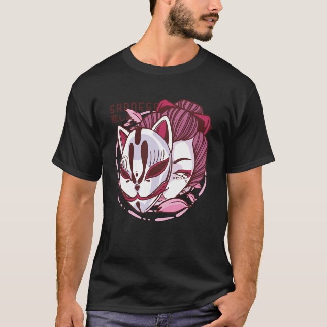 Kitsune the Japanese Nine Tails Fox Mask Traditio T-Shirt (Vorderseite)