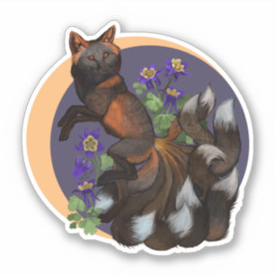 Kitsune und Columbine-Blume Aufkleber