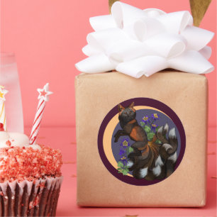 Kitsune und Columbine-Blume Runder Aufkleber