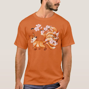 Kitsune Yokai Fo Fantasy Japanese Folklore Cherry T-Shirt