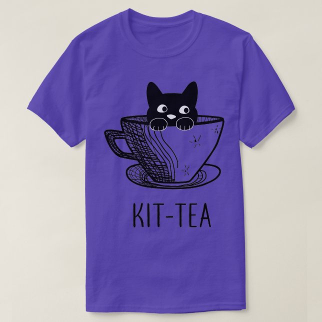 KitTea Katze Lover Niedliche und lustige schwarze  T-Shirt (Design vorne)