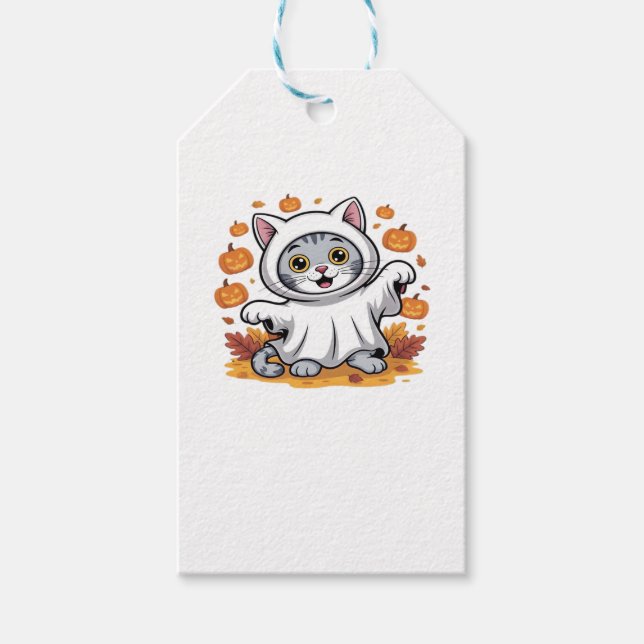 Kitten als Geist zu Halloween Classic T- Geschenkanhänger (Vorderseite)