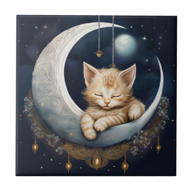 Kitten Asleep auf dem Crescent Moon Objekt Fliese (Vorderseite)