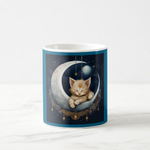 Kitten Asleep auf dem Crescent Moon Objekt Kaffeetasse