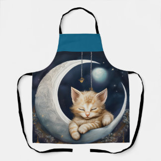 Kitten Asleep auf dem Crescent Moon Objekt Schürze