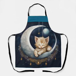 Kitten Asleep auf dem Crescent Moon Objekt Schürze