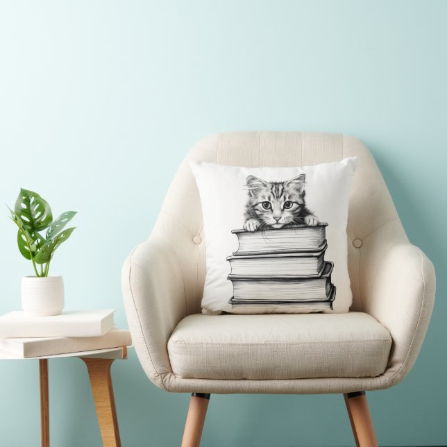 Kitten auf Büchern monochromatisch Kissen (Stuhl )
