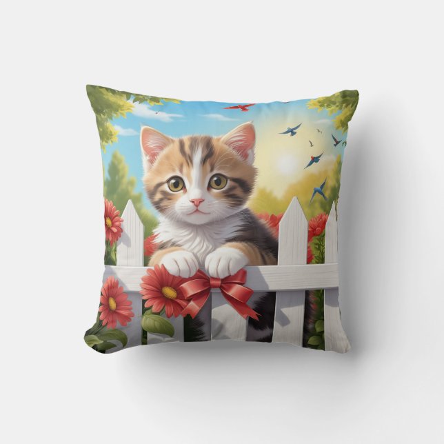 Kitten auf dem Zaun Kissen (Vorderseite)