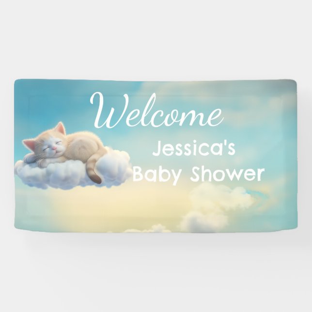 Kitten auf einer Cloud-Babydusche Banner (Horizontal)