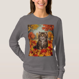 Kitten Autumn Leaves T - Shirt