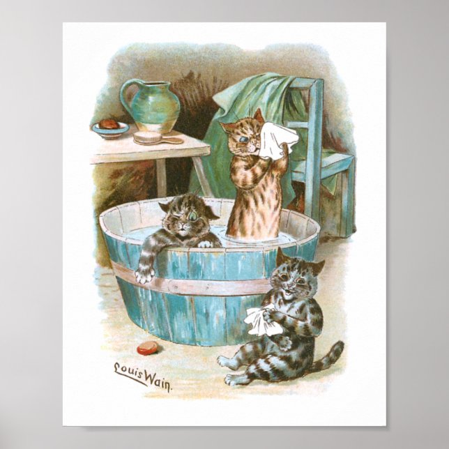 Kitten Bath von Louis Wain Poster (Vorne)