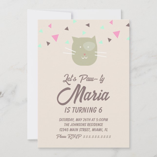 Kitten Birthday Paw-ty Party Animal Confetti Einladung (Vorderseite)