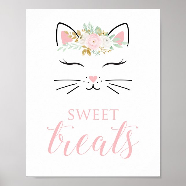 Kitten Birthday Sweet Leckereien Signieren Blumenk Poster (Vorne)